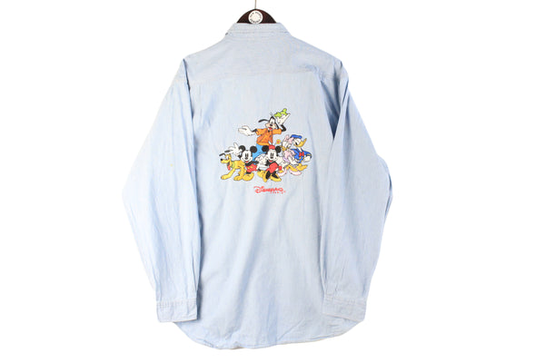 Vintage Mickey Mouse Shirt blue big logo 90s retro cartoon Disney embroidery Mickey family