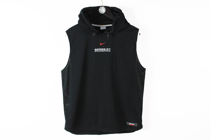 Vintage Nike Sleeveless Hoodie Medium black 90s sport style t-shirt