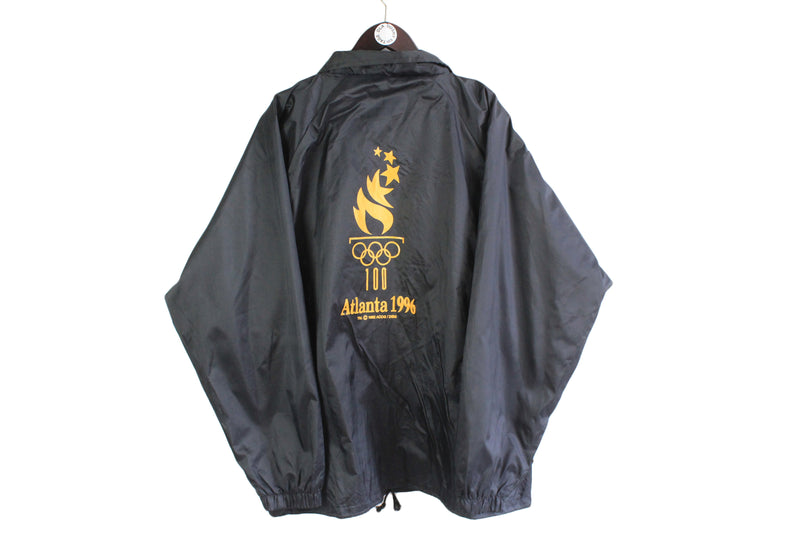 Vintage Atlanta 1996 Jacket XLarge / XXLarge USA Olympic Games 90's black big logo coach jacket windbreaker