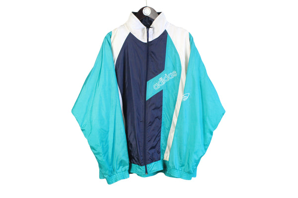 Vintage Adidas Track Jacket full zip long sleeve sport athletic wear blue sweat big logo 90's style sport spirit clothing 
