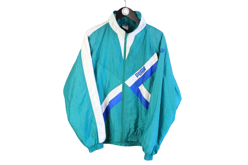 Vintage Puma Track Jacket Large green 90's sportswear style logo windbreaker