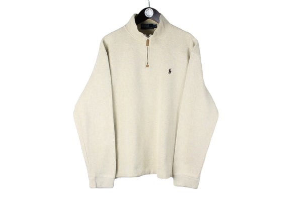 Vintage Ralph Lauren Sweater 1/4 Zip Large beige 90's small logo authentic jumper USA 