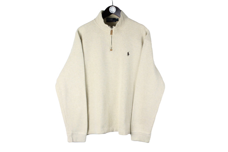 Vintage Ralph Lauren Sweater 1/4 Zip Large beige 90's small logo authentic jumper USA 