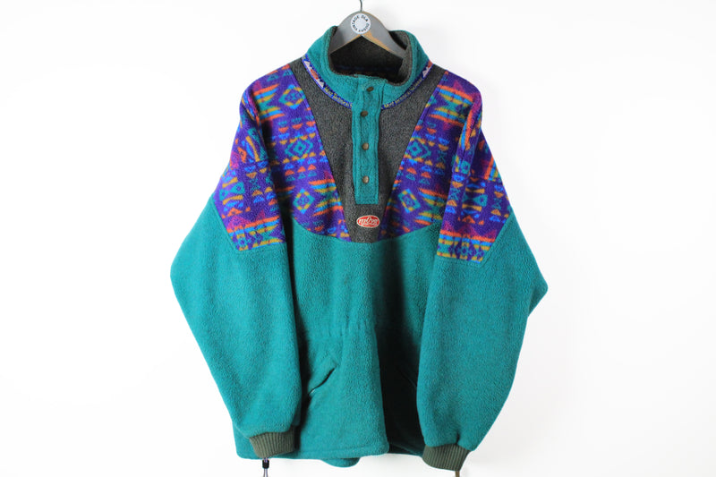 Vintage Fleece Snap Buttons XLarge ski technical wear outdoor retro style crazy pattern sweater