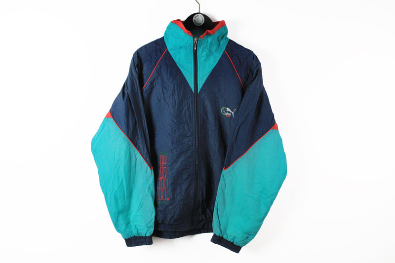 Vintage Puma Jacket Large greee 90s sport style perfomance Germany track windbreaker