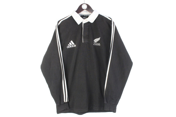 Vintage Adidas New Zealand Rugby Shirt black 90s retro sport style football All Blacks jumper