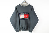 Vintage Tommy Hilfiger Sweatshirt Medium big logo 90s sport streetwear gray bootleg jumper