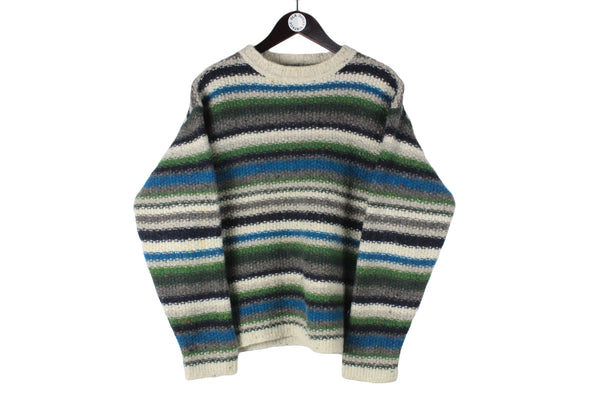 Vintage United Colors of Benetton Sweater Women's XLarge striped pattern 90s multicolor retro jumper crewneck pullover