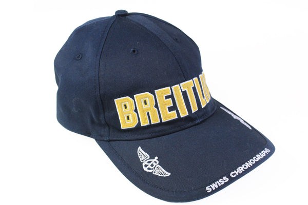 Vintage Breitling Swiss Chronographs Cap navy blue big logo 90s baseball luxury watch hat
