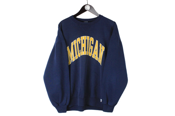 Vintage Michigan Russell Sweatshirt XLarge made in USA navy blue big logo retro style 90s 00s University crewneck 