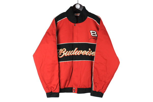 Vintage Budweiser Team Dale Earnhardt Jr NASCAR Jacket Large 00s red black racing retro style USA big logo 