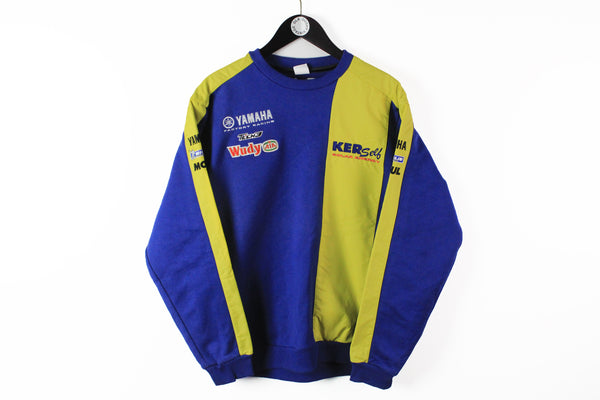 Vintage Yamaha Sweatshirt Large blue yellow 90s sport style racing jumper big logo