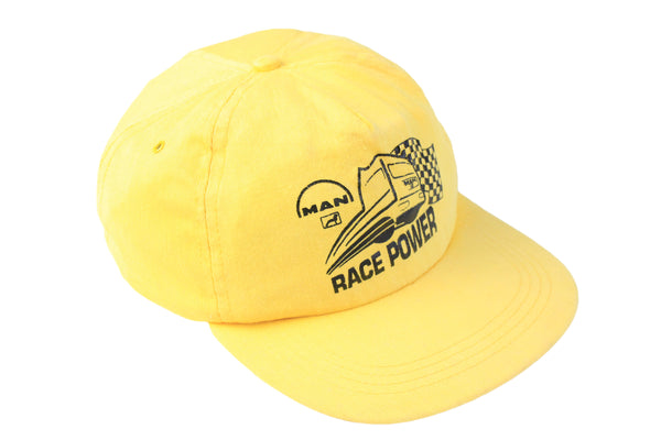 Vintage MAN Race Power Cap yellow big logo 90s truck retro trucker hat