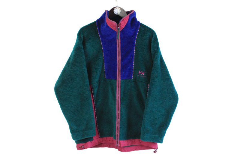 Vintage Helly Hansen Fleece full zip warm 90's style wear mountains warm winter green pink sweater