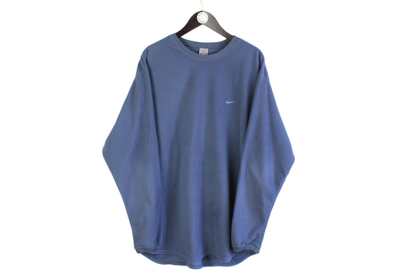 Vintage Nike Fleece sweatshirt crewneck pullover longsleeve warm retro wear sport athletic authentic blue shirt swoosh logo 90's style