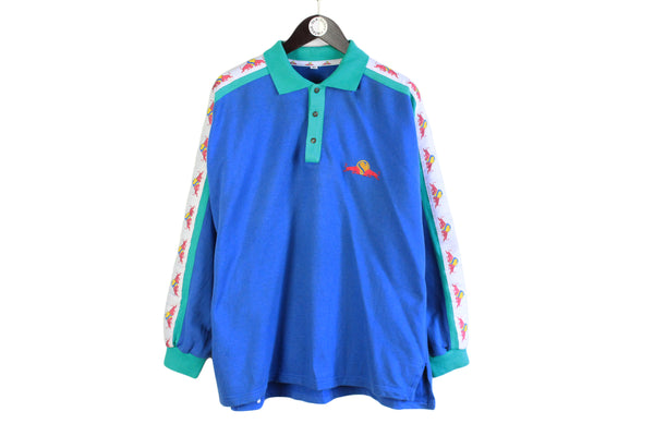 Vintage Red Bull Sauber Petronas Sweatshirt  collared full sleeve logo blue bright front logo jumper 90's style sweat retro shirt rugby shirt