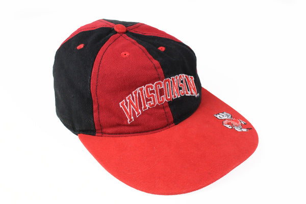 Vintage Badgers Wisconsin Cap Madison University sport team 90s red black hat made in USA