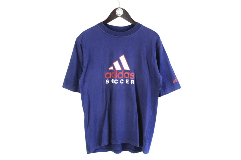 Vintage Adidas T-Shirt navy blue big logo rare retro tee soccer shirt short sleeve cotton tee summer sport wear authentic athletic 90's style