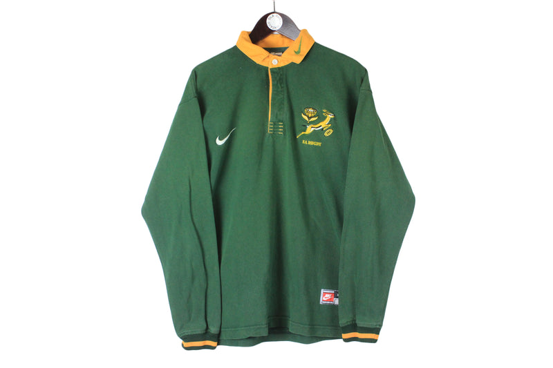 Vintage South Africa Nike Rugby Shirt green big logo 90s sport style SA Rugby green 