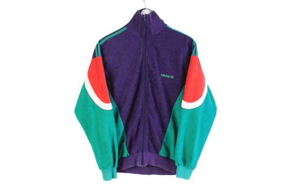 Vintage Adidas Track Jacket full zip multicolor purple green red sport athletic wear 90's 80's style rave rare retro jacket soft fabric made in France