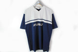 Vintage Fubu T-Shirt XXLarge blue white big logo 90s hip hop v-neck tee