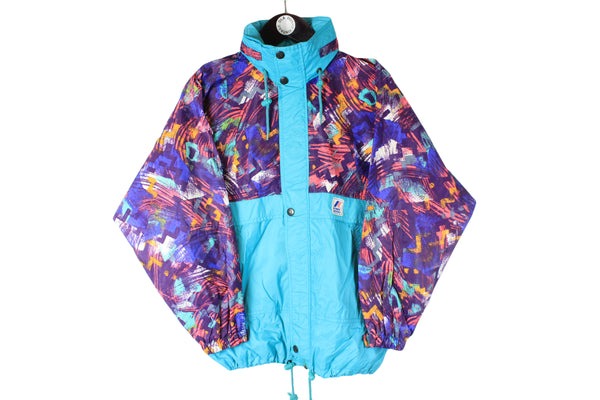 Vintage K-Way Jacket blue purple 90s retro abstract pattern sport raincoat 