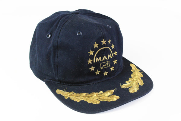 Vintage MAN Cap black gold 90s motor sport hat