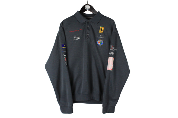 Vintage Nurburgring Polo T-Shirt Long Sleeve XLarge gray racing Germany Formula 1 Grand Prix 00s 90s rugby shirt