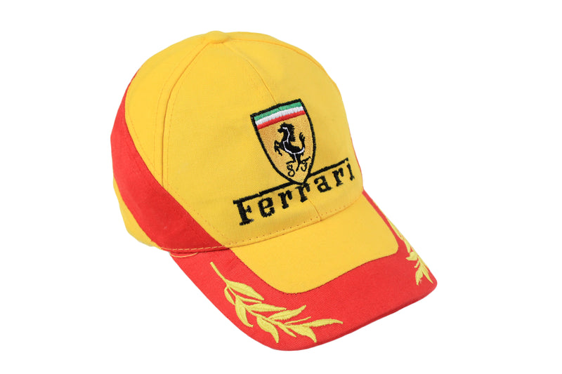 Vintage Ferrari Cap yellow red big logo summer Italy 90's 80's er sun visor car motor sport race racing Michael Schumacher brand classic