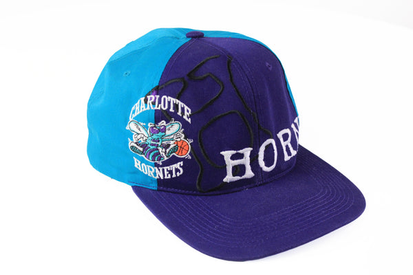 Vintage Charlotte Hornets Cap purple blue 90s big logo retro style hat
