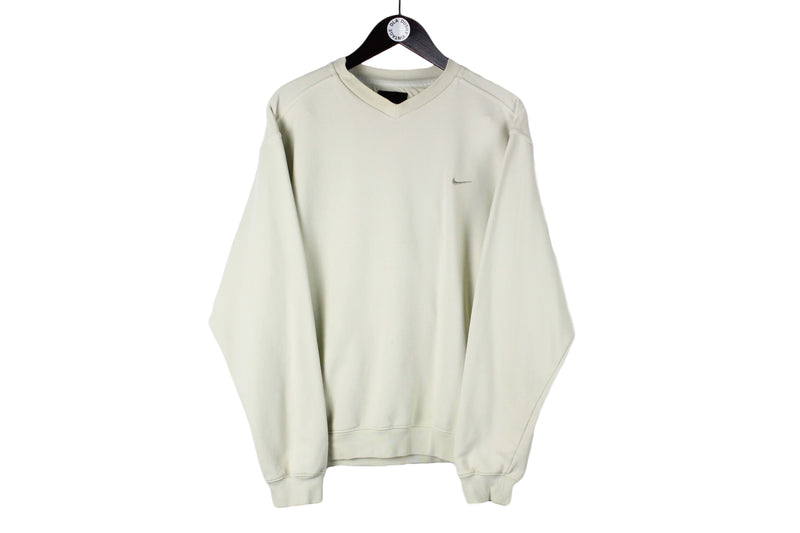 Vintage Nike Sweatshirt Large beige white 90s 00s crewneck retro style sport cotton jumper