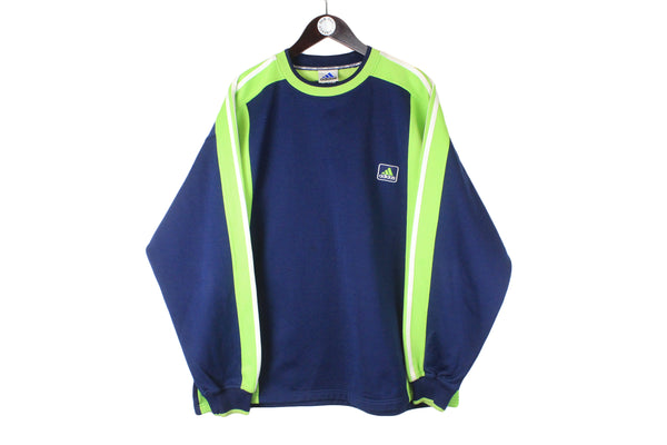 Vintage Adidas Sweatshirt navy blue green small logo 90s retro sport crewneck classic jumper