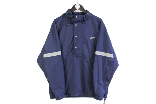 Vintage Reebok Anorak Jacket navy blue windbreaker hooded half zip retro sport wear athletic jacket 90's style coat