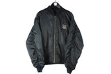 Vintage Naf Naf Bomber Jacket Large black small logo polyester 90s retro style full zip flight wear