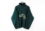 Vintage Fila Fleece Snap Buttons XLarge green ski style embroidery big logo village 90s sweater