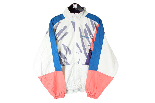 Vintage Reebok Track Jacket white blue pink 90s retro sport style windbreaker 
