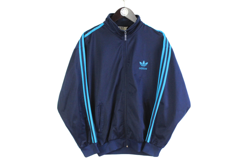 Vintage Adidas Track Jacket navy blue 3 strips full sleeve logo front logo basic sports wear germany style 90's 80's athletic authentic jacket