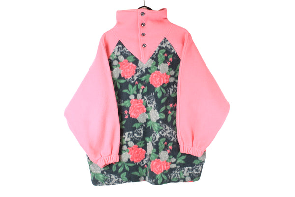 Vintage Fleece  pink floral pattern 90s retro sport sweater jumper