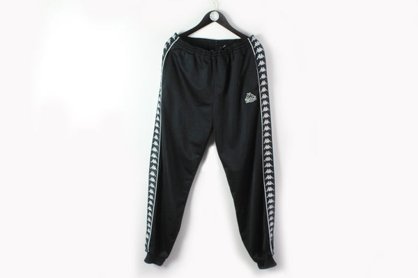 Vintage Kappa Track Pants Large black full pant logo 90s sport style Italy brand trousers