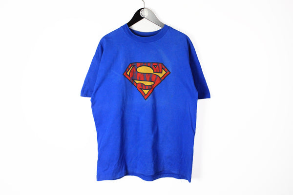 Vintage Superman 1994 T-Shirt XLarge blue big logo 90's DC comics retro style basic authentic tee