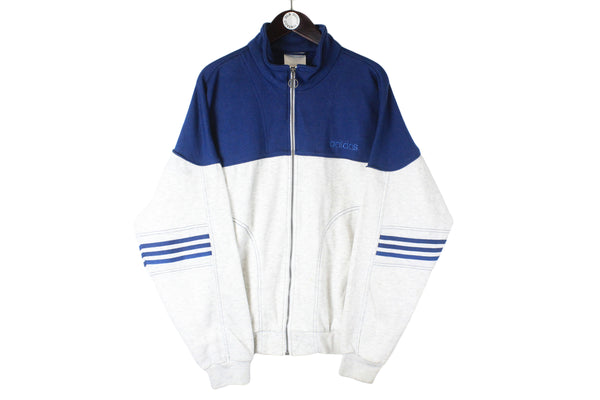 Vintage Adidas Sweatshirt Full Zip gray blue 90s retro sport style cotton jumper