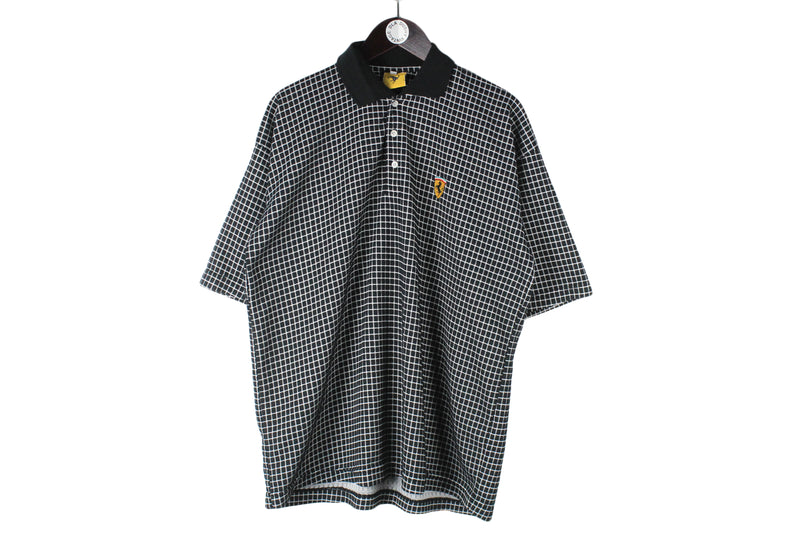 Vintage Ferrari Polo T-Shirt XXLarge gray plaid pattern 90s Formula 1 F1 cotton tee