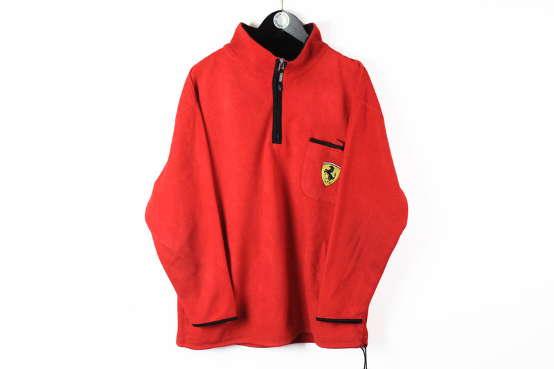 Vintage Ferrari Fleece Half Zip Large / XLarge red small logo scuderia 90s 1999 Michael Schumacher sweater