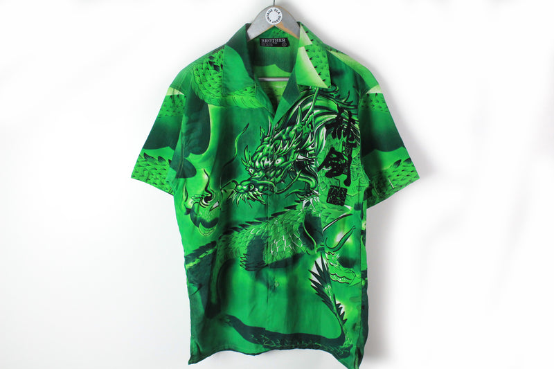 Vintage Hawaii Japan Style Shirt Small / Medium dragon big logo 90s green retro Samuraii shirt