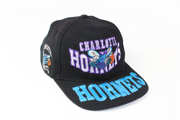 Vintage Charlotte Hornets Cap black big logo 90s NBA official product basketball hat