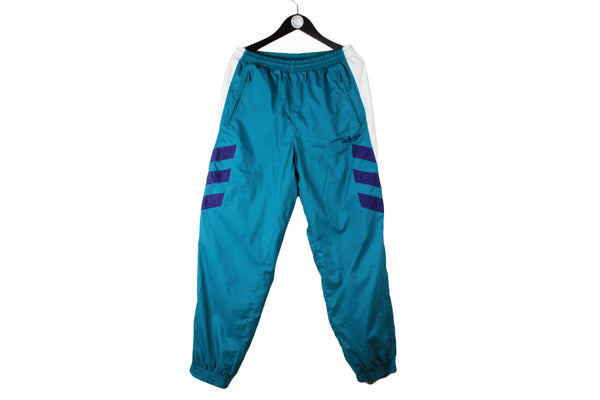 Vintage Adidas Track Pants Large blue 90s small logo retro style polyester sport trousers