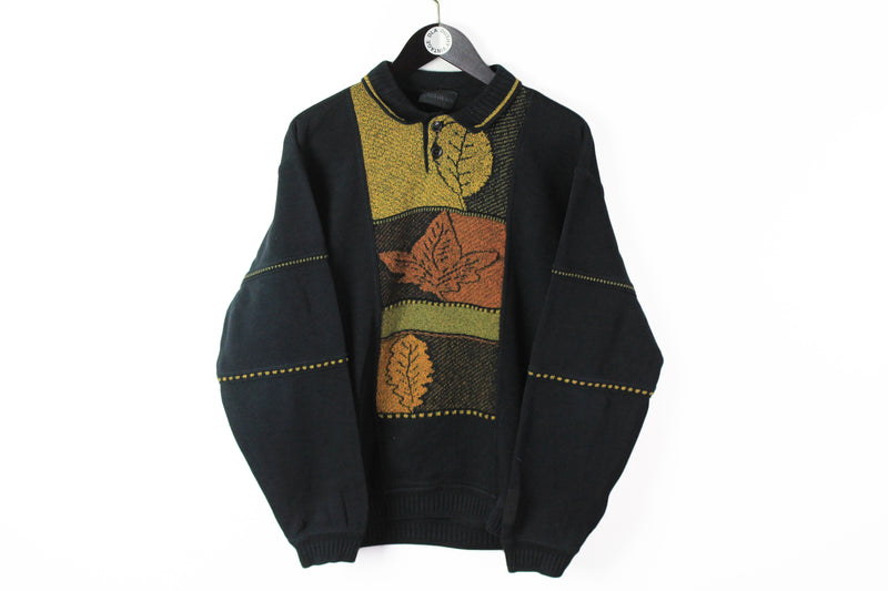 Vintage Carlo Colucci Sweater Medium black 90s sweatshirt leaf logo Germany style