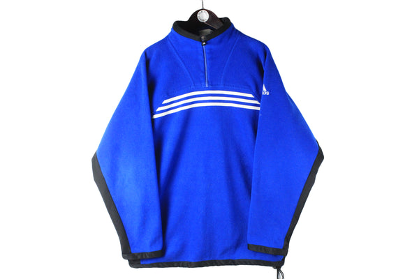 Vintage Adidas Fleece 1/4 Zip blue 90s retro sport jumper heavy sweater ski style