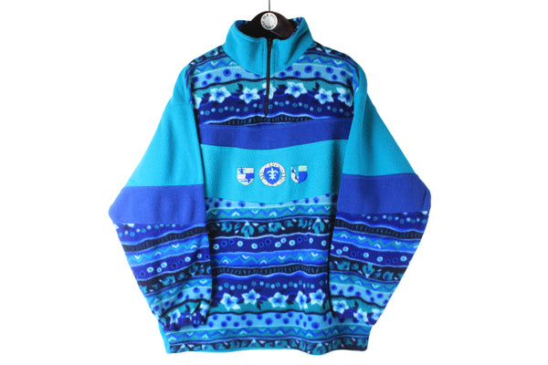 Vintage Fleece 1/4 Zip blue 90s ski sweater retro sport jumper