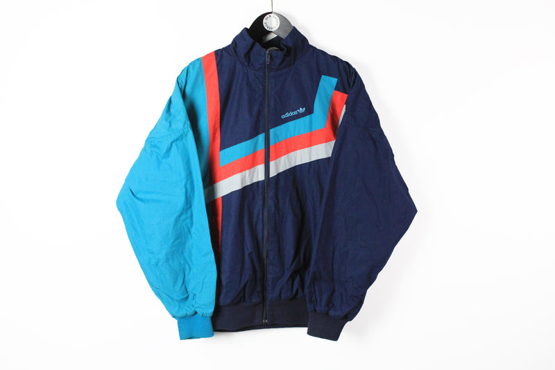 Vintage Adidas Track Jacket Large blue 90s sport windbreaker athletic Style cardigan full zip